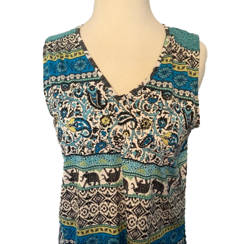 Knapp Studio Sleeveless Top Multi Print Blue M